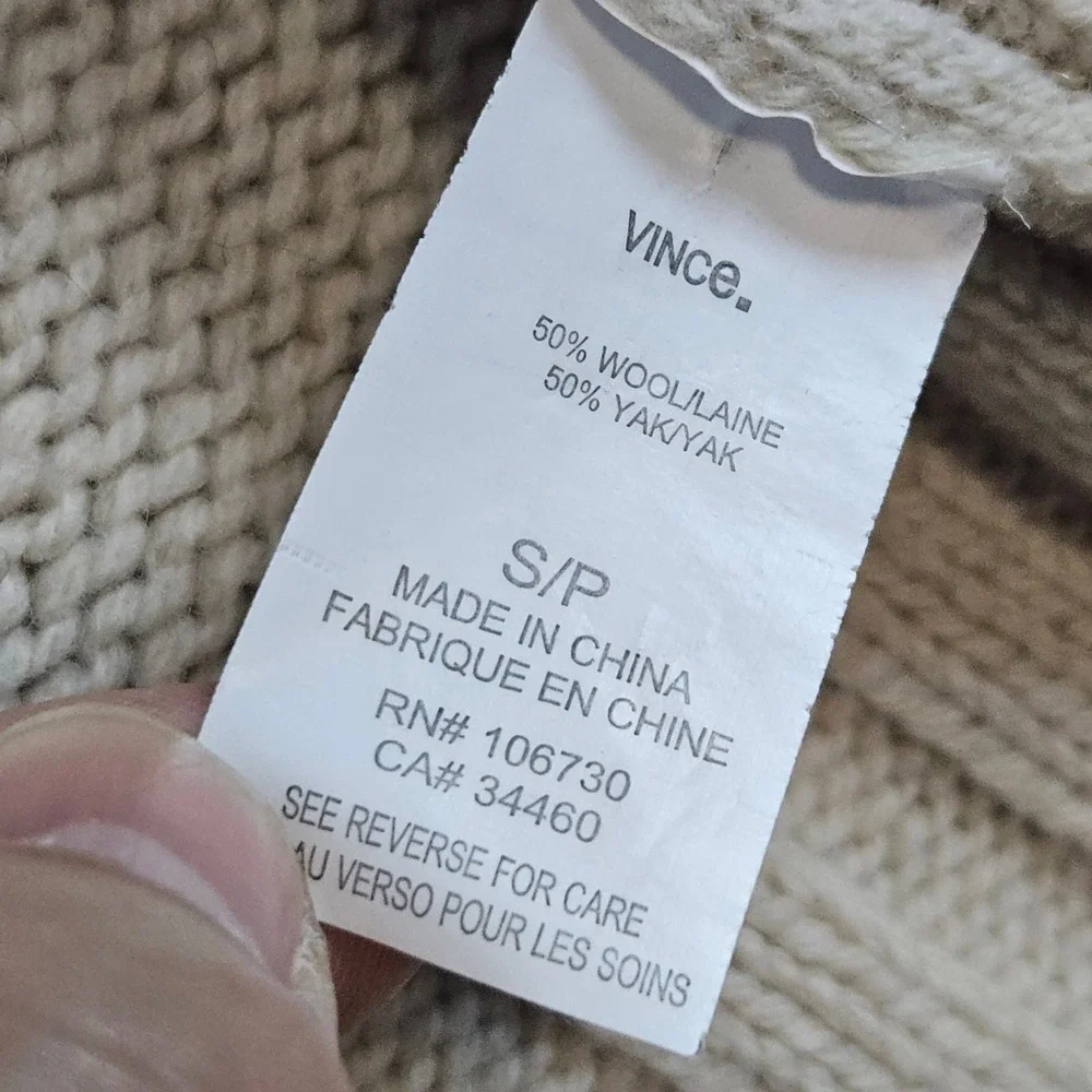 Vince Women's Open Waterfall‎ Cardigan Beige Size S Wool/Yak Preppy Church SPOTS